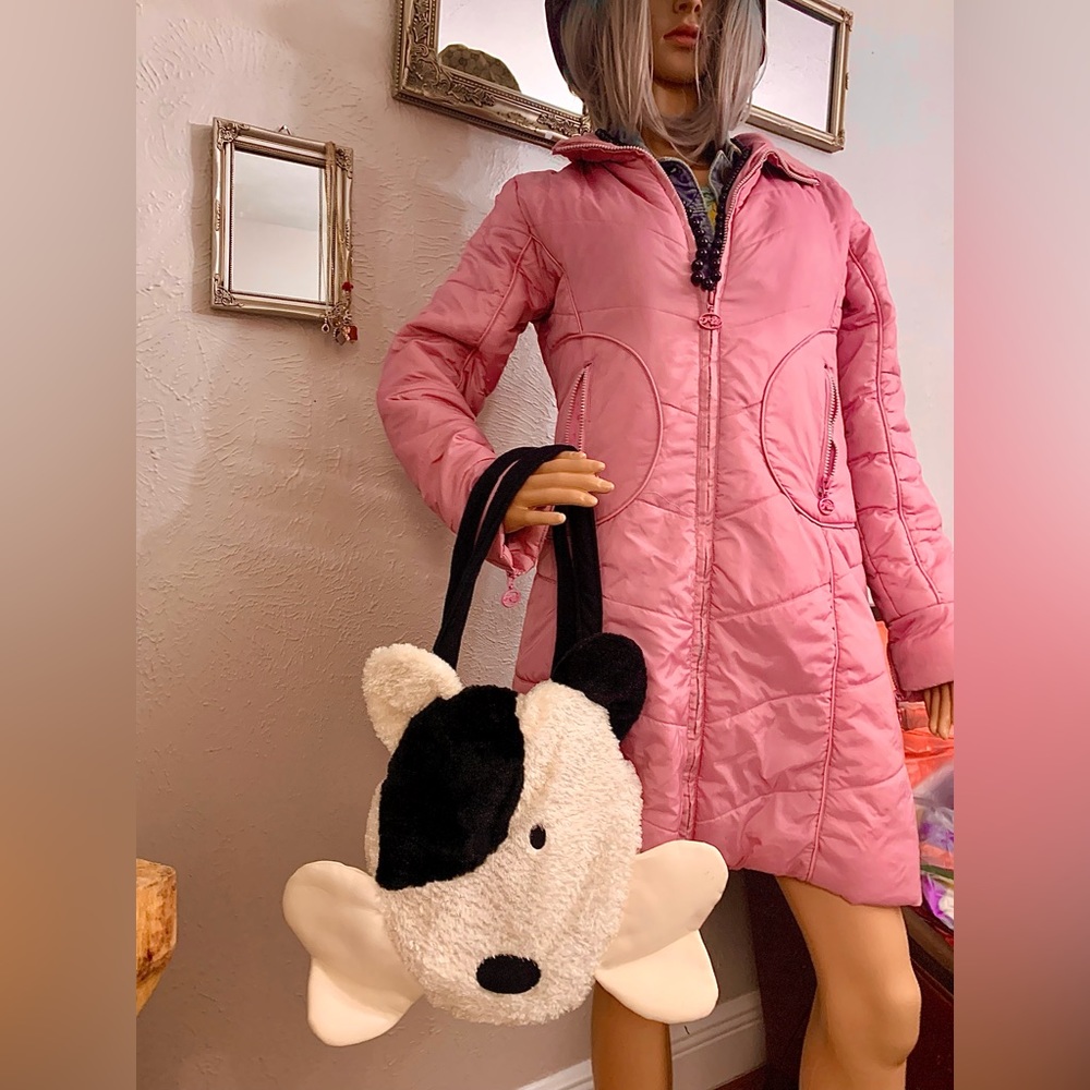 Vintage plush and leather dog inspired purse